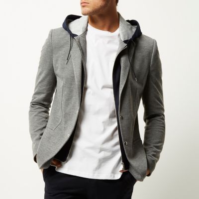 Grey hooded blazer